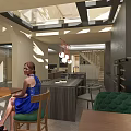 Bright Modern Dining Kitchen Interior Design With Skylight Pendant Lights Dining Table And People