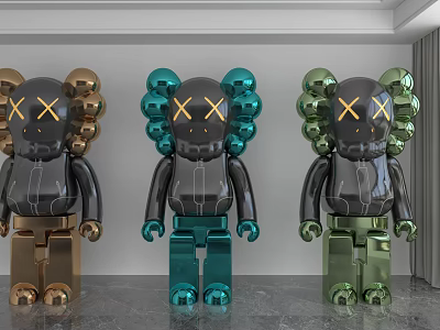 Modern Decorative Figurine Set with Metallic Finish XX Eyes Balloon Ears in Gold Teal Green 3d model