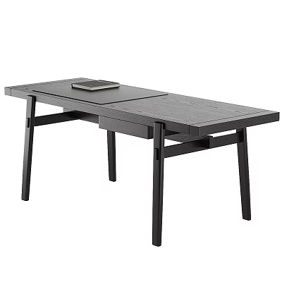 Modern Wooden Desk With Dark Surface Drawer Storage And Minimalist Design 3d model