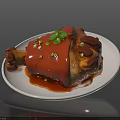 Braised Pork Shank With Red Sauce Fresh Cilantro And Chopped Green Onions On White Plate