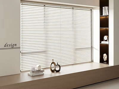 Modern Interior Window Display With White Window Blinds And Decorative Sill Items 3d model