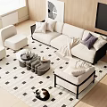 Modern Sofa Coffee Table Set With Light Colored Upholstery Throw Pillows And Patterned Rug 3d model