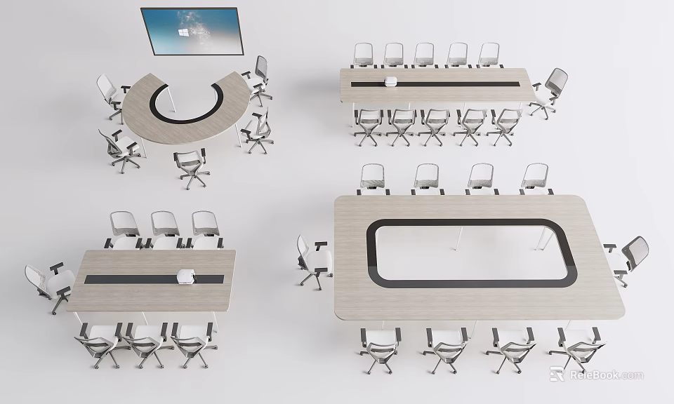 Modern Conference Tables In Round And Rectangular Shapes With Matching Chairs 3d model