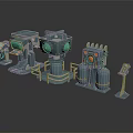 Blue Sci Fi Mechanical Devices With Control Panels Circular Lights And Gas Cylinders