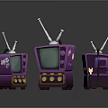 Three Purple Vintage Televisions With Retro Antennas Buttons And Classic Design Electronic Appliances