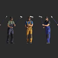 Men In Various Colored Work Overalls Holding Paint Rollers Ready To Paint 3d model