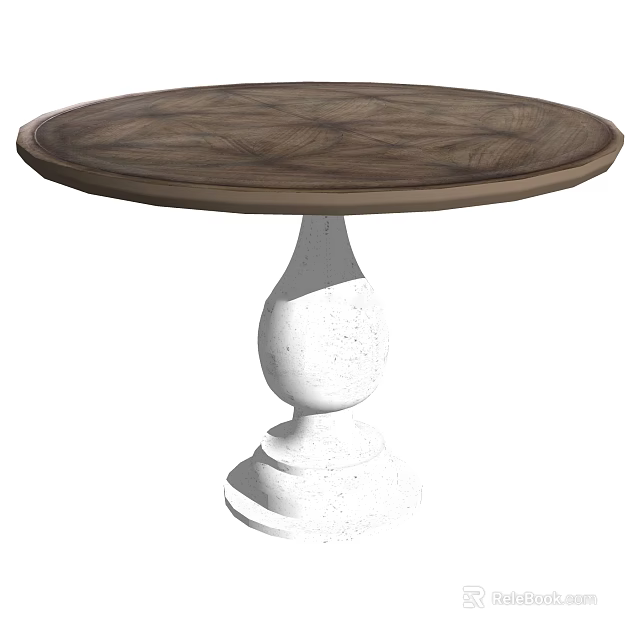 Elegant Round Coffee Table With Wooden Top And White Stone Base Design 3d model 