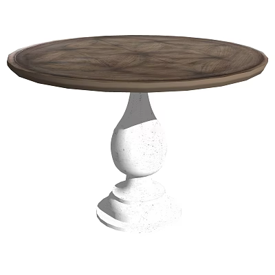 Elegant Round Coffee Table With Wooden Top And White Stone Base Design 3d model