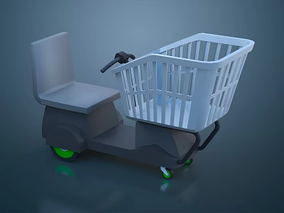 Gray Shopping Scooter With White Basket And Green Wheels For Grocery Use 3d model