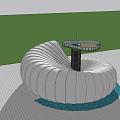 Modern Cultural Center With White Curved Structure Glass Curtain Wall And Top Platform