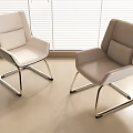 Modern Office Chair With Light Beige Leather And Chrome Metal Frame Design