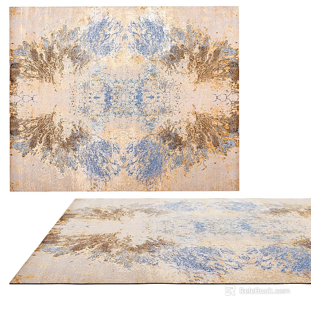 Beige Blue Brown Abstract Symmetrical Artistic Square Rug With Intricate Patterns 3d model 