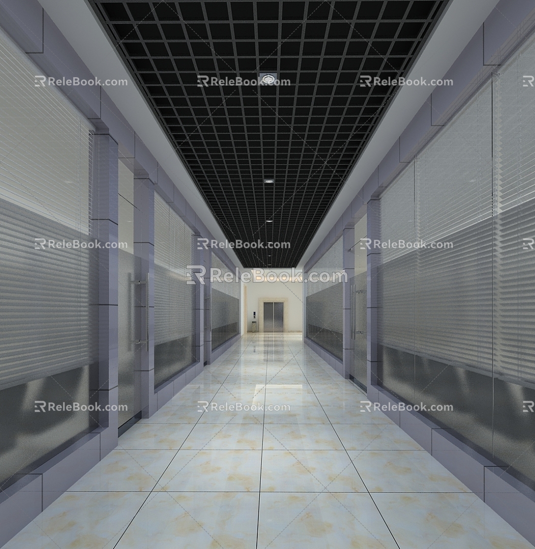 Corporate public corridor aisle 3d model