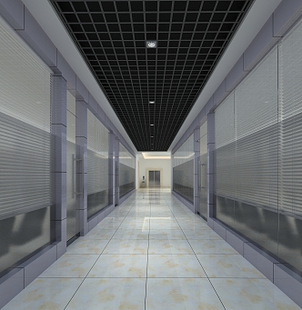 Corporate public corridor aisle 3d model