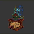 Vintage Manual Coffee Grinder Appliance With Wooden Base And Metal Grinding Components