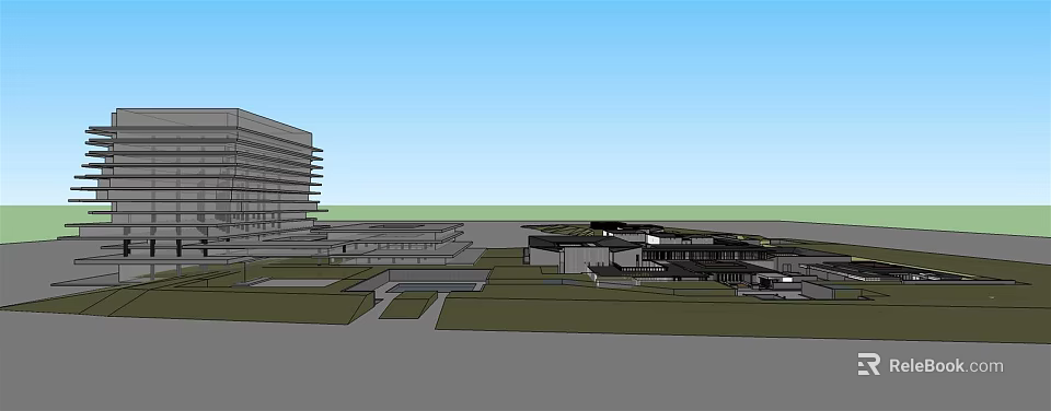 Modern Hotel Building With Multi Storey Structure And Open Green Areas 3d model