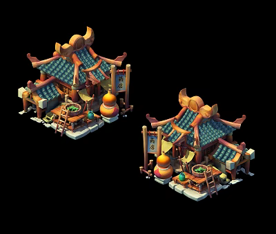 Chinese Cartoon Building Pharmacy Pharmacy Pharmacy Pharmacy Traditional Chinese Medicine Shop Traditional Chinese Medicine Pharmacy Gourd Ladder Pharmacy Pot Brand Shop 3d model