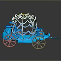 3D Rendered Blue Carriage With Orange Wheels And Lattice Top Design