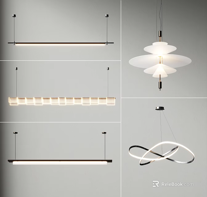Modern Minimalist Chandeliers With Linear Petal Shaped And Circular Hanging Designs 3d model 