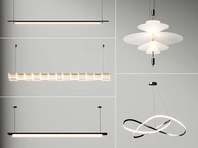 Modern Minimalist Chandeliers With Linear Petal Shaped And Circular Hanging Designs 3d model