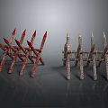 Red And Natural Colored Spiked Fence Barriers With Textured Wooden Like Structure