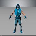 Hooded Masked Blue Character in Vest Shorts and Boots as Futuristic Biological Model