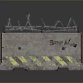 Concrete Barrier With Barbed Wire Stop War Graffiti And Yellow Black Warning Stripes