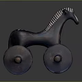 Classic Handmade Wooden Toy Horse Furniture With Decorative Wheels And Striped Details