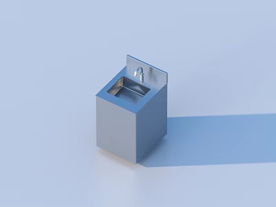 Light Blue Modern Minimalist Cube Shaped Washbasin With Sleek Faucet Design 3d model