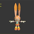 Cartoon Rabbit Character With Long Orange Ears White Gloves Orange Bow Tie And Yellow Shoes