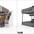 Modern Bunk Bed Structural Design With Metal Frame And Upper Lower Mattress 3d model