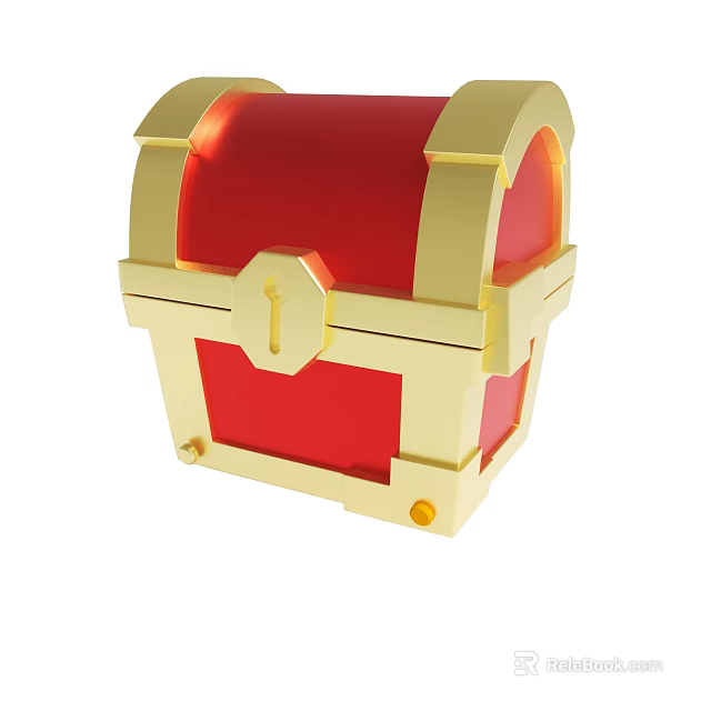 Red And Gold Decorative Treasure Chest With Metal Lock And Cartoon Design 3d model 