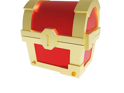 Red And Gold Decorative Treasure Chest With Metal Lock And Cartoon Design 3d model