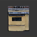 Beige Household Stove With Oven Black Control Panel And Metal Trim