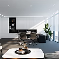 Modern Office Interior With Desk Chairs Plants And Large Windows 3d model
