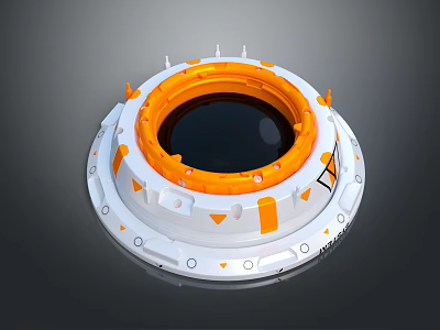 Futuristic Circular Sci-Fi Scene Component With White Orange Design And Geometric Patterns 3d model