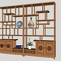 Traditional Chinese Wooden Bogu Shelf with Multi Tiered Compartments Vases Box and Potted Plant