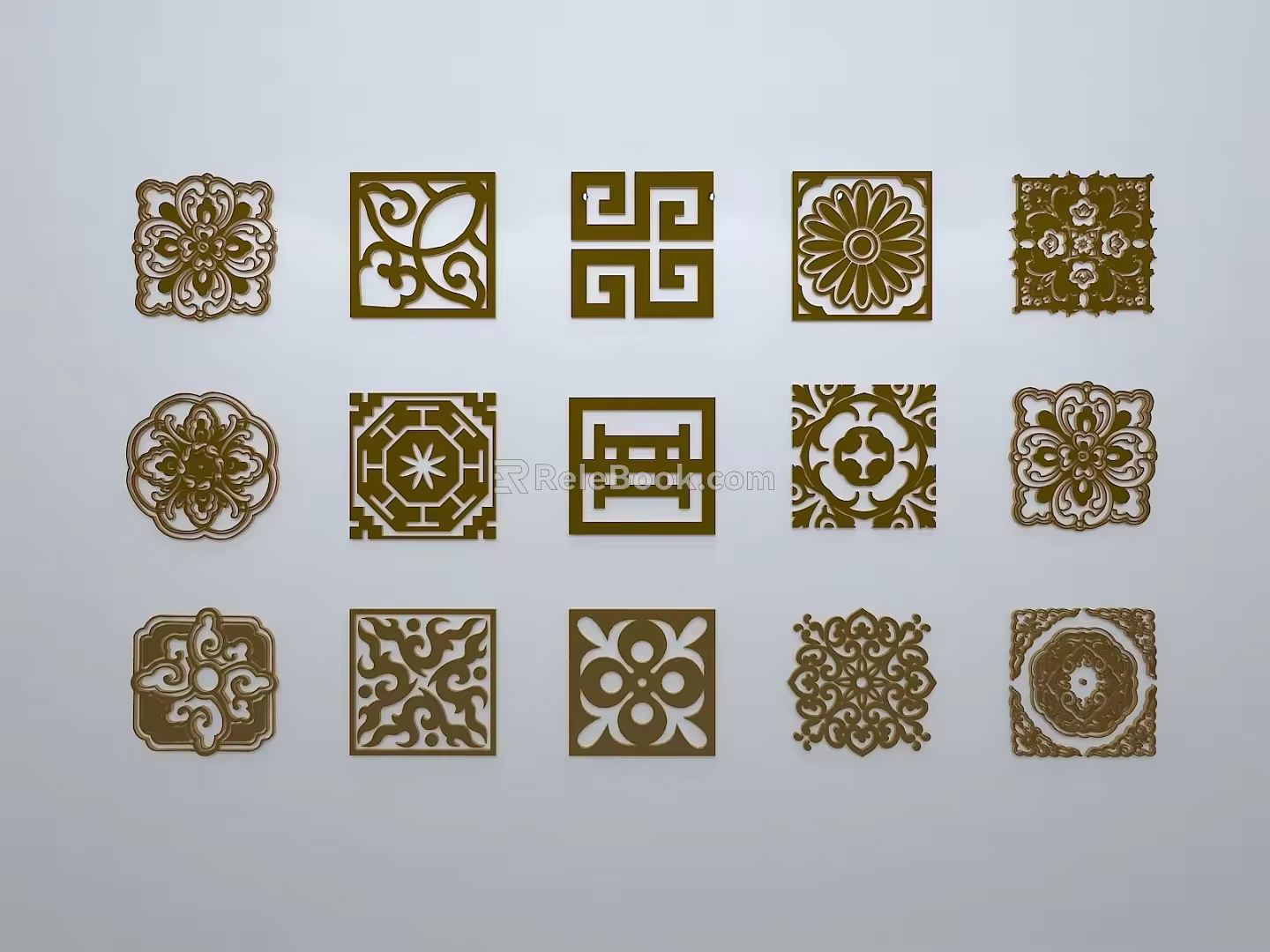 Chinese-style window grilles silhouette pane window sill border openwork window 3d model