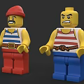 Building Block Figures With Red Hat Blue White Stripes Red Blue Pants And Different Expressions