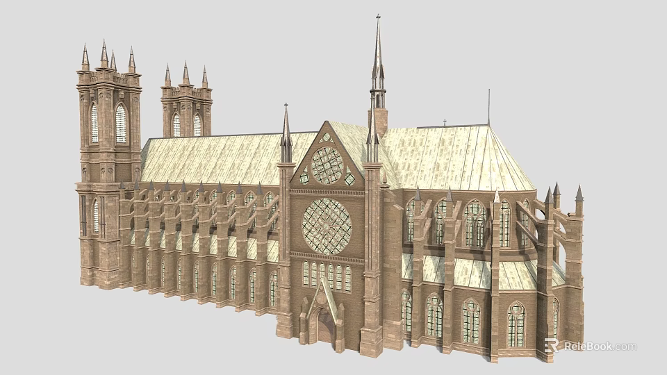 Historic Gothic Architecture With Spires Rose Windows And Intricate Stone Carvings 3d model 