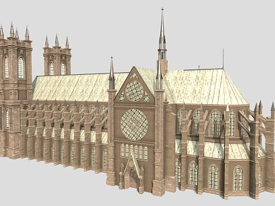 Historic Gothic Architecture With Spires Rose Windows And Intricate Stone Carvings 3d model