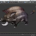 Fierce Fantasy Boar Game Character With Large Tusks Spiked Mane And White Stripes