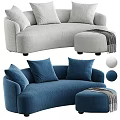 Stylish Gray and Blue Double Sofa with Ottoman Pillows and Throw Blanket 3d model