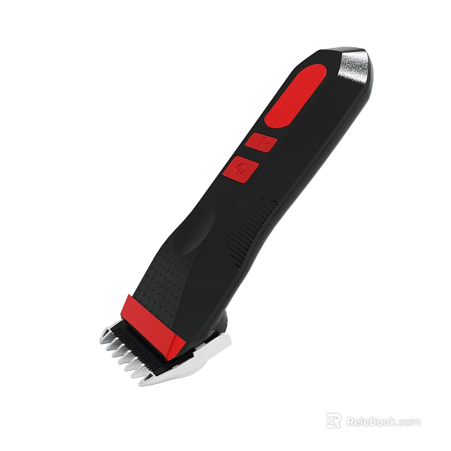 Black And Red Handheld Electric Trimmer With Metal Blades And Buttons 3d model 