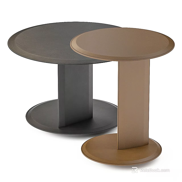 Modern Sleek Round Side Tables With Two Tone Colors Circular Tops And Cylindrical Legs 3d model 