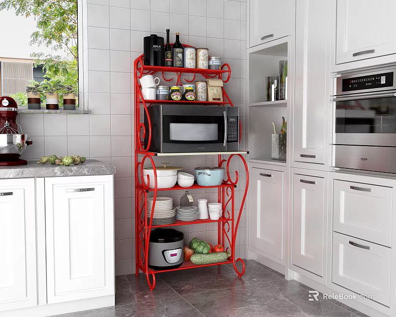 Red Multi tiered Bathroom Cabinet Shelf With Storage Organizer For Toiletries 3d model 