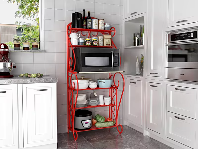 Red Multi tiered Bathroom Cabinet Shelf With Storage Organizer For Toiletries 3d model