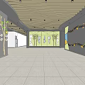 Modern Elevator Hallway With Wooden Ceiling Decorative Walls LED Lighting And Floor Tiles