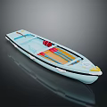Light Blue Small Boat Model With Red Yellow Oars And Reflection Details 3d model
