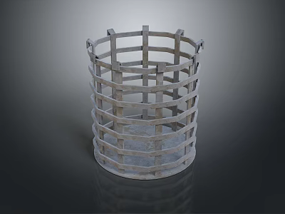 Woven Storage Basket with Interlaced Wooden Strips for Household Daily Organizing And Decor 3d model